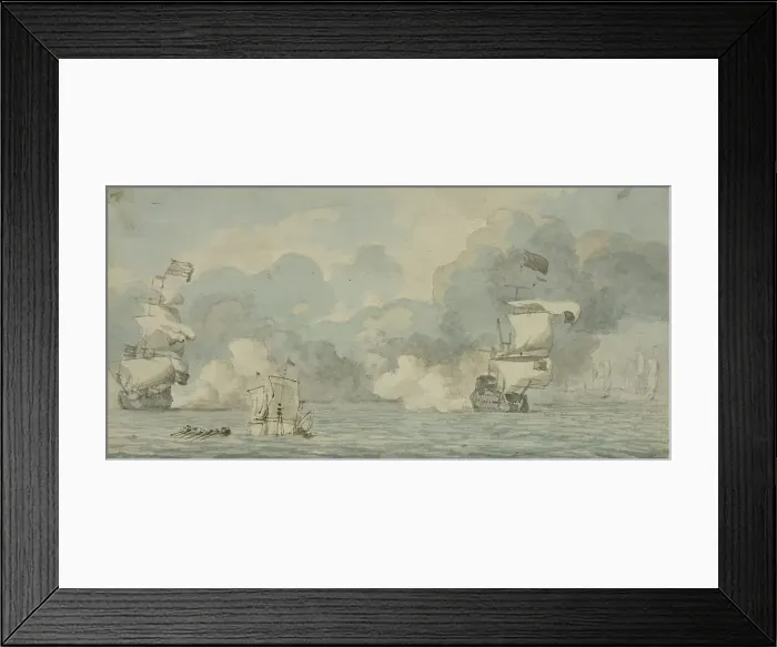 Framed Print : Naval battle. Creator: Willem van de Velde I Framed Print : Naval battle. Creator: Willem van de Velde I