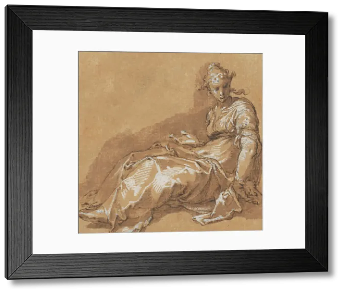 Framed Print : Seated woman, facing left. Creator: Abraham Bloemaert Framed Print : Seated woman, facing left. Creator: Abraham Bloemaert