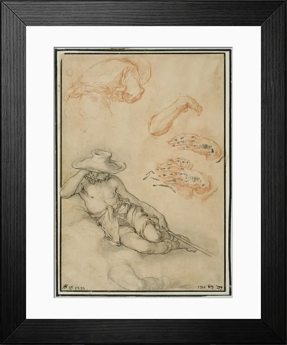 Framed Print : Study of Shepherd at Rest, with several detail studies. Creator: Abraham Bloemaert Framed Print : Study of Shepherd at Rest, with several detail studies. Creator: Abraham Bloemaert