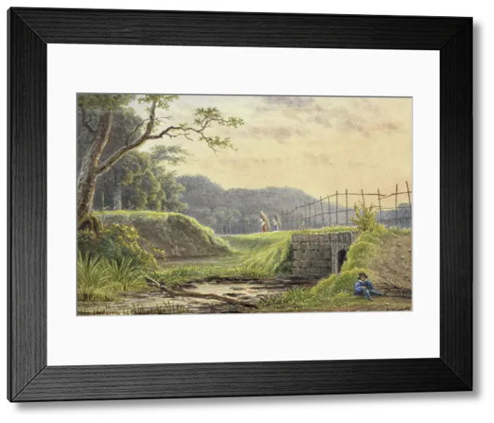 Framed Print : Landscape with bridge, 1792-1861. Creator: Georgius Jacobus Johannes van Os Framed Print : Landscape with bridge, 1792-1861. Creator: Georgius Jacobus Johannes van Os
