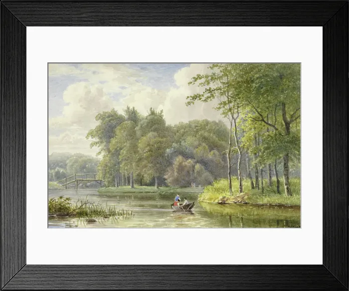 Framed Print : Landscape with figures in a rowing boat, 1792-1861. Creator: Georgius Jacobus Johannes van Os Framed Print : Landscape with figures in a rowing boat, 1792-1861. Creator: Georgius Jacobus Johannes van Os