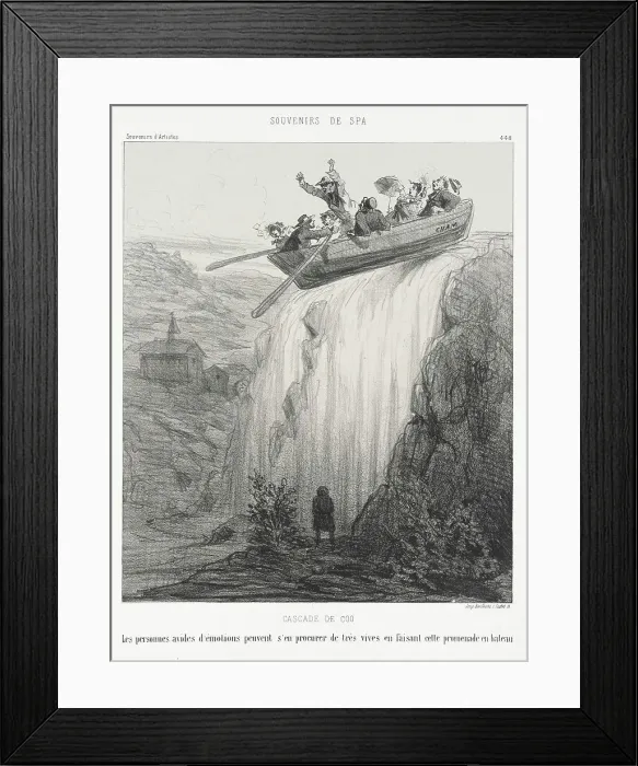Framed Print : Cascade de Coo. Les personnes avides d'émotions peuvent s'en procurer de très vives... 1872. Creator: Cham Framed Print : Cascade de Coo. Les personnes avides d'émotions peuvent s'en procurer de très vives... 1872. Creator: Cham