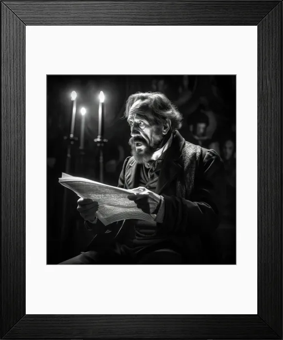 Framed Print : AI IMAGE - Portrait of Charles Dickens performing a public reading, c1860s, (2023). Creator: Heritage Images Framed Print : AI IMAGE - Portrait of Charles Dickens performing a public reading, c1860s, (2023). Creator: Heritage Images