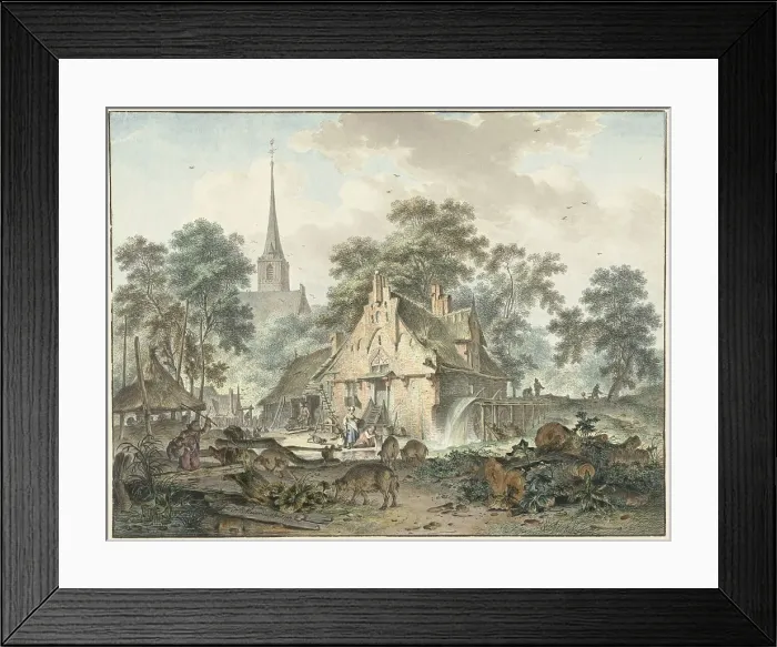 Framed Print : Water mill and village church, 1777. Creator: Hendrik Meijer Framed Print : Water mill and village church, 1777. Creator: Hendrik Meijer