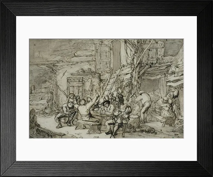 Framed Print : Inn interior with violin player, c.1640-1645. Creator: Adriaen van Ostade Framed Print : Inn interior with violin player, c.1640-1645. Creator: Adriaen van Ostade