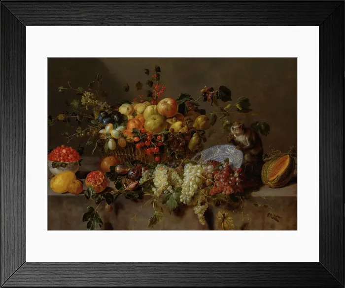 Framed Print : Still Life with Fruit and a Monkey eating Grapes, 1635. Creator: Adriaen van Utrecht Framed Print : Still Life with Fruit and a Monkey eating Grapes, 1635. Creator: Adriaen van Utrecht