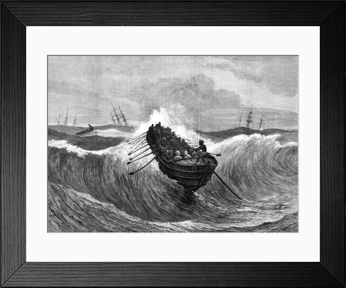 Framed Print : Surf-boat at Madras going out to a ship, 1876. Creator: J Greenaway Framed Print : Surf-boat at Madras going out to a ship, 1876. Creator: J Greenaway