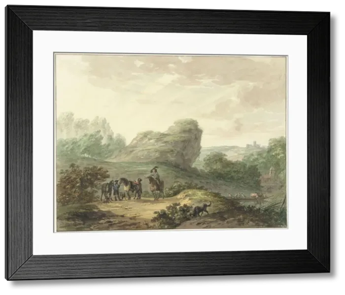 Framed Print : Landscape with horsemen, 1789. Creator: Hermanus Numan Framed Print : Landscape with horsemen, 1789. Creator: Hermanus Numan