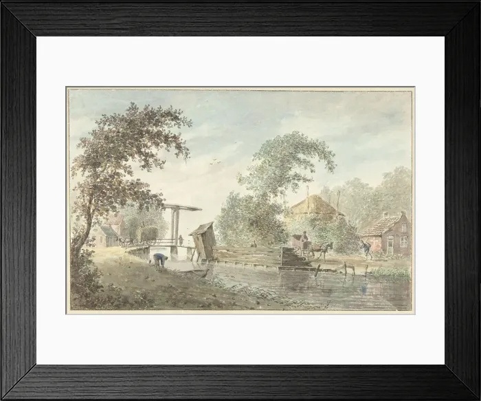 Framed Print : Farm on a canal with a drawbridge, 1757-1822. Creator: Hermanus Petrus Schouten Framed Print : Farm on a canal with a drawbridge, 1757-1822. Creator: Hermanus Petrus Schouten
