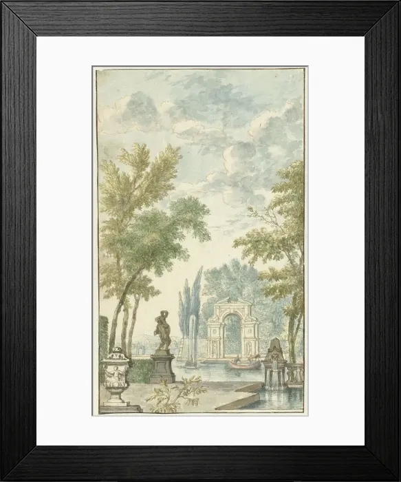 Framed Print : Garden with water feature, 1757-1822. Creator: Hermanus Petrus Schouten Framed Print : Garden with water feature, 1757-1822. Creator: Hermanus Petrus Schouten