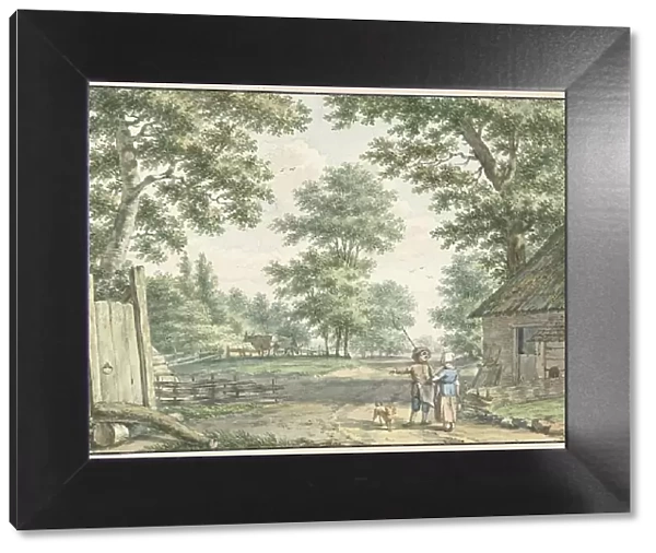 Landscape with two people near a farmhouse, 1750-1818. Creator: Izaak Schmidt