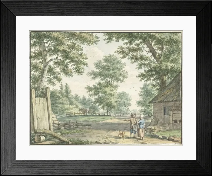 Framed Print : Landscape with two people near a farmhouse, 1750-1818. Creator: Izaak Schmidt Framed Print : Landscape with two people near a farmhouse, 1750-1818. Creator: Izaak Schmidt