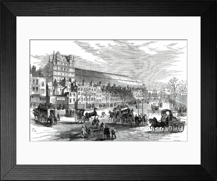 Framed Print : The New Street on the site of Northumberland House: view from Charing-Cross, 1876. Creator: M. P Framed Print : The New Street on the site of Northumberland House: view from Charing-Cross, 1876. Creator: M. P