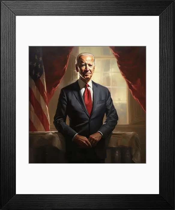 Framed Print : AI IMAGE - Portrait of Joe Biden in the Oval Office, 2023. Creator: Heritage Images Framed Print : AI IMAGE - Portrait of Joe Biden in the Oval Office, 2023. Creator: Heritage Images