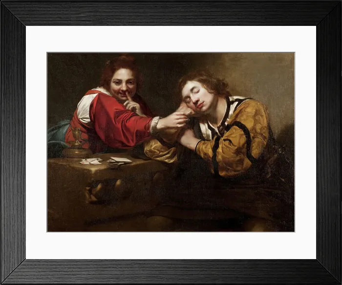 Framed Print : Sleeper Awakened by a Young Woman with Fire, early 1620s. Creator: Nicolas Regnier Framed Print : Sleeper Awakened by a Young Woman with Fire, early 1620s. Creator: Nicolas Regnier