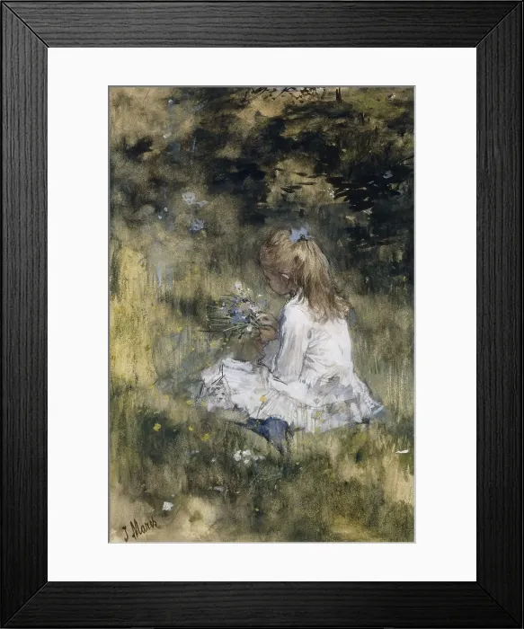 Framed Print : A Girl with Flowers on the Grass, 1878. Creator: Jacob Henricus Maris Framed Print : A Girl with Flowers on the Grass, 1878. Creator: Jacob Henricus Maris