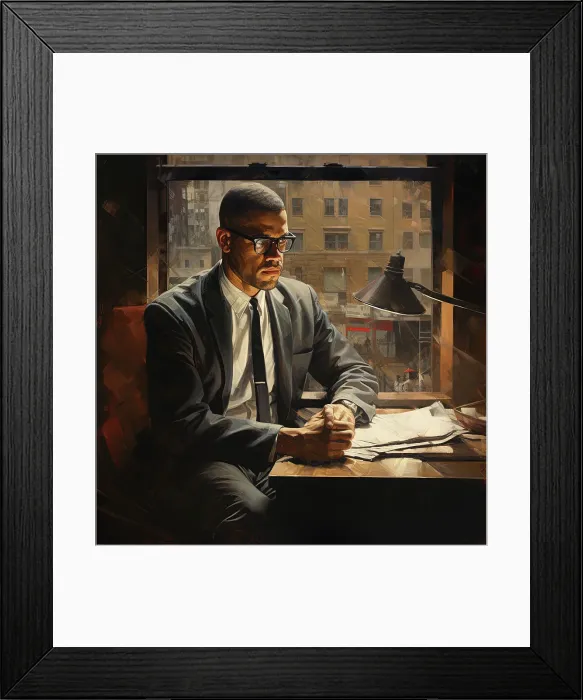 Framed Print : AI IMAGE - Portrait of Malcolm X, 1960s, (2023). Creator: Heritage Images Framed Print : AI IMAGE - Portrait of Malcolm X, 1960s, (2023). Creator: Heritage Images