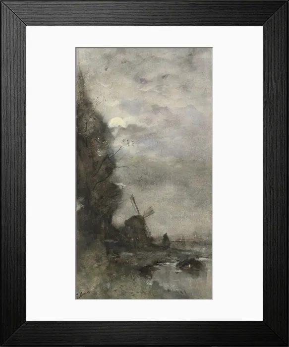 Framed Print : Landscape with a windmill by moonlight, 1847-1899. Creator: Jacob Henricus Maris Framed Print : Landscape with a windmill by moonlight, 1847-1899. Creator: Jacob Henricus Maris