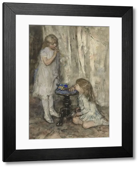 Framed Print : Two Girls Blowing Bubbles, c.1880. Creator: Jacob Henricus Maris Framed Print : Two Girls Blowing Bubbles, c.1880. Creator: Jacob Henricus Maris