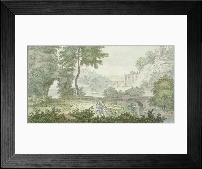 Framed Print : Italian landscape, 1706-1759. Creator: Jacob van Liender Framed Print : Italian landscape, 1706-1759. Creator: Jacob van Liender