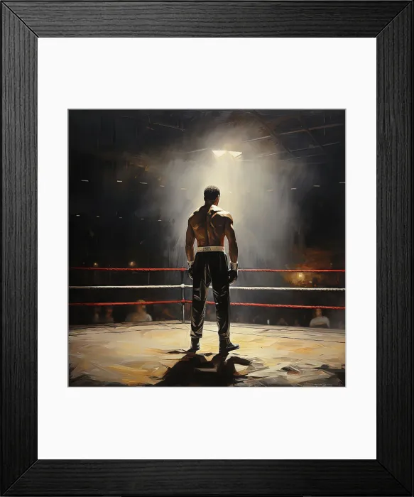 Framed Print : AI IMAGE - Portrait of Muhammad Ali standing in a boxing ring, 1960s, (2023). Creator: Heritage Images Framed Print : AI IMAGE - Portrait of Muhammad Ali standing in a boxing ring, 1960s, (2023). Creator: Heritage Images