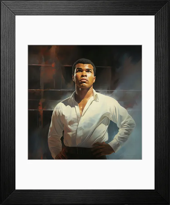 Framed Print : AI IMAGE - Portrait of Muhammad Ali standing in a boxing ring, 1960s, (2023). Creator: Heritage Images Framed Print : AI IMAGE - Portrait of Muhammad Ali standing in a boxing ring, 1960s, (2023). Creator: Heritage Images