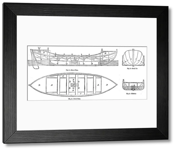 Framed Print : Plan and Sections of the Life-boats adopted by the Royal National Life-boat Institution... 1858. Creator: Unknown Framed Print : Plan and Sections of the Life-boats adopted by the Royal National Life-boat Institution... 1858. Creator: Unknown
