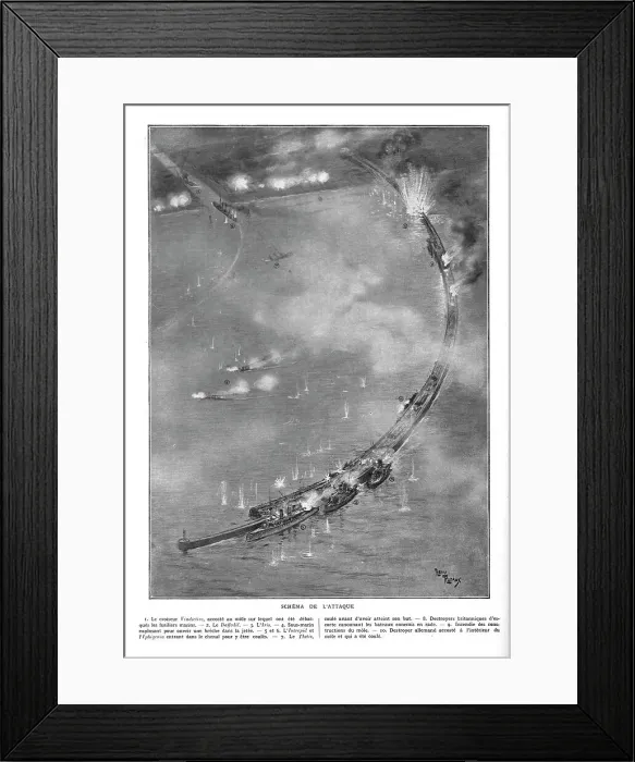 Framed Print : L'attaque navale de Zeebrugge et Ostende; A Zeebrugge: Schema de l'attaque, 1918. Creator: Unknown Framed Print : L'attaque navale de Zeebrugge et Ostende; A Zeebrugge: Schema de l'attaque, 1918. Creator: Unknown