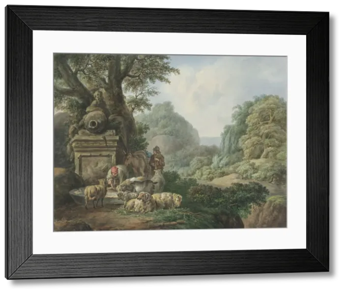 Framed Print : Landscape with shepherds at a waterhole, 1789-1853. Creator: Jan Willem Pieneman Framed Print : Landscape with shepherds at a waterhole, 1789-1853. Creator: Jan Willem Pieneman