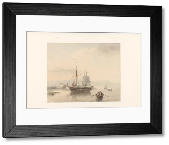 Framed Print : River landscape with sloops and sailing ships, 1847. Creator: Johan Adolph Rust Framed Print : River landscape with sloops and sailing ships, 1847. Creator: Johan Adolph Rust