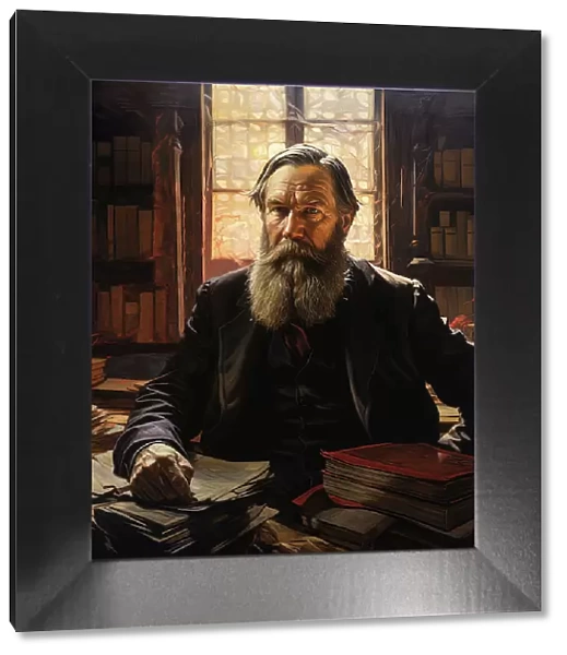 AI IMAGE - Portrait of Friedrich Engels studying, late 19th century, (2023). Creator: Heritage Images