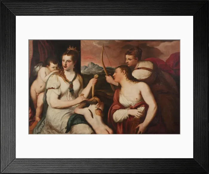 Framed Print : Venus blindfolds Cupid's eyes, mid-16th century. Creator: Andrea Schiavone Framed Print : Venus blindfolds Cupid's eyes, mid-16th century. Creator: Andrea Schiavone