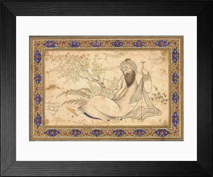 Framed Print : Bearded Man Reading in a Landscape, Dated AH 1045 / AD 1635. Creator: Mu'in Musavvir Framed Print : Bearded Man Reading in a Landscape, Dated AH 1045 / AD 1635. Creator: Mu'in Musavvir