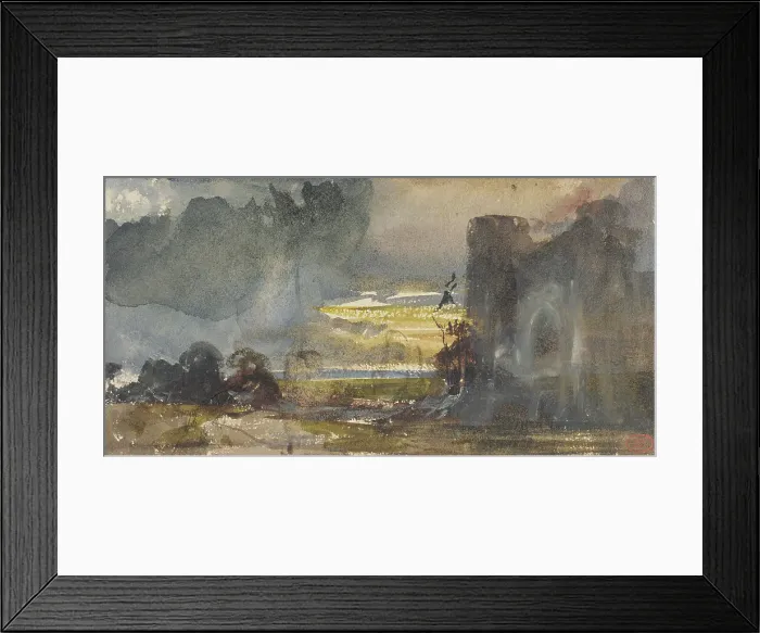 Framed Print : Romantic Landscape with Castle, 19th century. Creator: Paul Huet Framed Print : Romantic Landscape with Castle, 19th century. Creator: Paul Huet