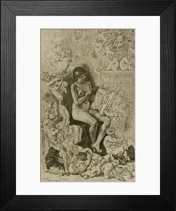 Framed Print : Rimes de joie, 1881. Creator: Félicien Rops Framed Print : Rimes de joie, 1881. Creator: Félicien Rops