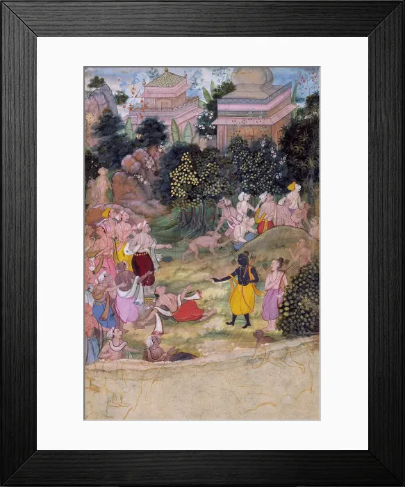 Framed Print : Rama Chastises the Dying Vali, Folio from a Ramayana (Adventures of Rama), c1595. Creator: Unknown Framed Print : Rama Chastises the Dying Vali, Folio from a Ramayana (Adventures of Rama), c1595. Creator: Unknown