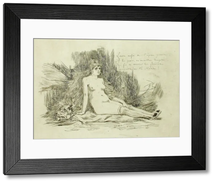 Framed Print : La Grande Femme à la fourrure, assise, 1878. Creator: Félicien Rops Framed Print : La Grande Femme à la fourrure, assise, 1878. Creator: Félicien Rops