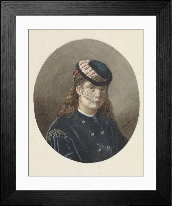 Framed Print : Portrait of a young woman in a veiled hat, 1838-1899. Creator: Joseph de Groot Framed Print : Portrait of a young woman in a veiled hat, 1838-1899. Creator: Joseph de Groot