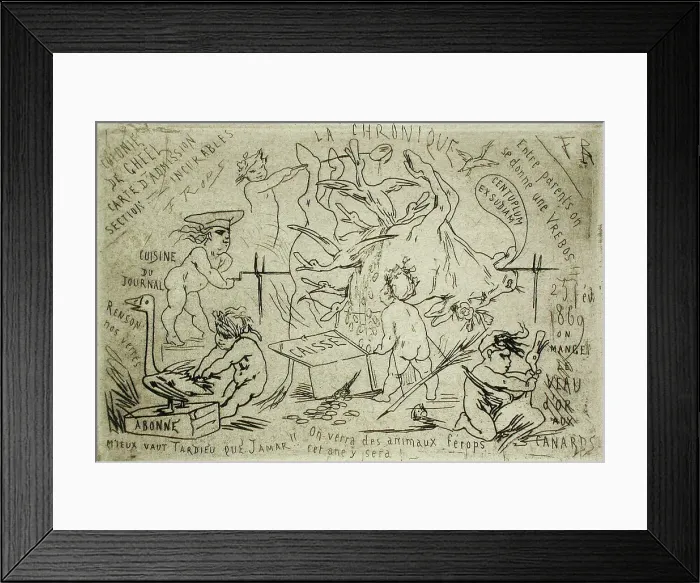 Framed Print : Menu du diner de la Chronique, 1869. Creator: Félicien Rops Framed Print : Menu du diner de la Chronique, 1869. Creator: Félicien Rops
