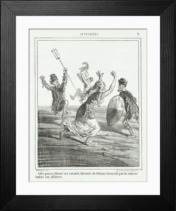 Framed Print : Cette pauvre Albion! Ces satanés farceurs de fénians finissent par lui enlever toutes... 1866. Creator: Cham Framed Print : Cette pauvre Albion! Ces satanés farceurs de fénians finissent par lui enlever toutes... 1866. Creator: Cham