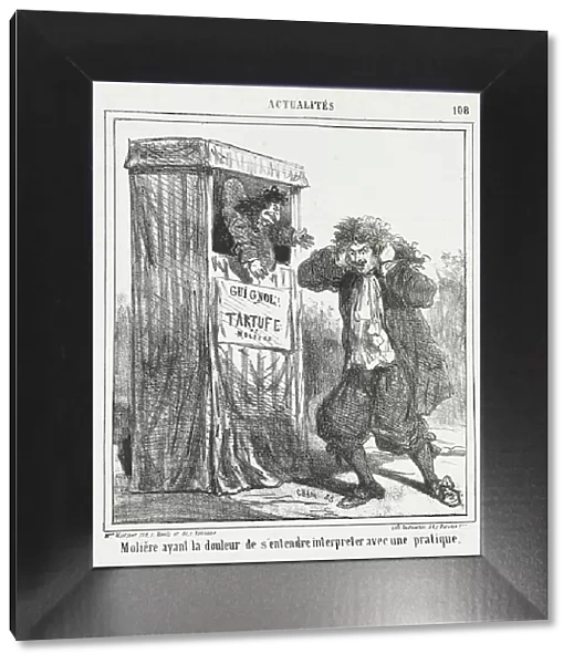 Molière ayant la douleur de s'entendre interpreter avec une pratique, 1864. Creator: Cham