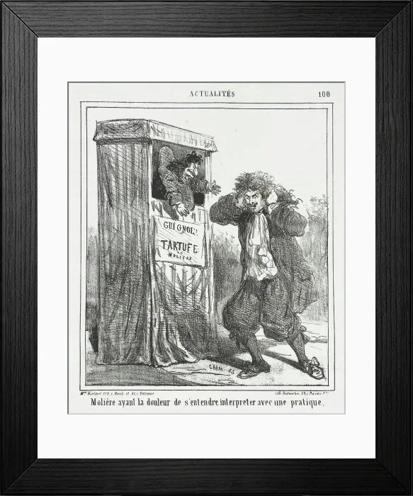 Framed Print : Molière ayant la douleur de s'entendre interpreter avec une pratique, 1864. Creator: Cham Framed Print : Molière ayant la douleur de s'entendre interpreter avec une pratique, 1864. Creator: Cham