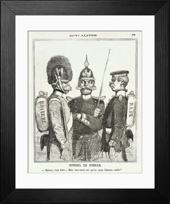 Framed Print : Conseil de guerre. Entrer, c'est bien, mais êtes vous sur qu'on nous laissera sortir, 1870. Creator: Cham Framed Print : Conseil de guerre. Entrer, c'est bien, mais êtes vous sur qu'on nous laissera sortir, 1870. Creator: Cham
