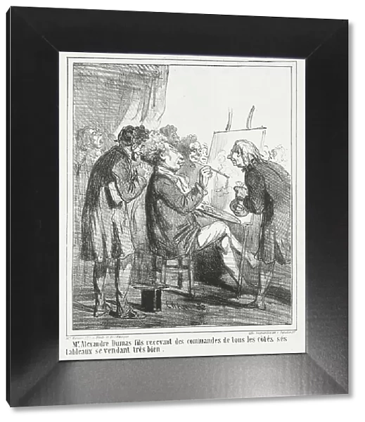 Monsieur Alexandre Dumas fils recevant des commandes de tous les côtés ses tableaux se... 1865. Creator: Cham