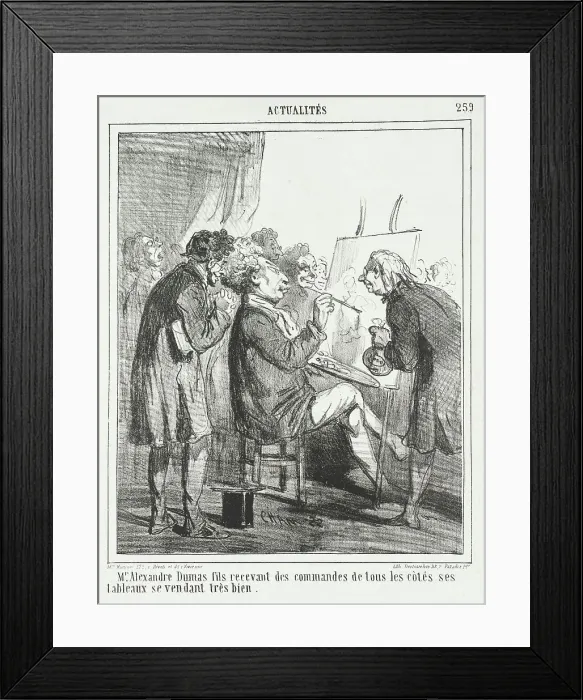 Framed Print : Monsieur Alexandre Dumas fils recevant des commandes de tous les côtés ses tableaux se... 1865. Creator: Cham Framed Print : Monsieur Alexandre Dumas fils recevant des commandes de tous les côtés ses tableaux se... 1865. Creator: Cham