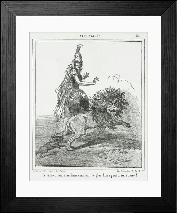 Framed Print : Ce malheureux lion finissant par ne plus faire peur à personne!, 1864. Creator: Cham Framed Print : Ce malheureux lion finissant par ne plus faire peur à personne!, 1864. Creator: Cham