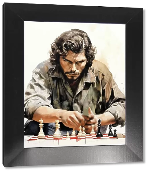AI IMAGE - Portrait of Che Guevara playing chess, 1960s, (2023). Creators: Heritage Images, Che Guevara