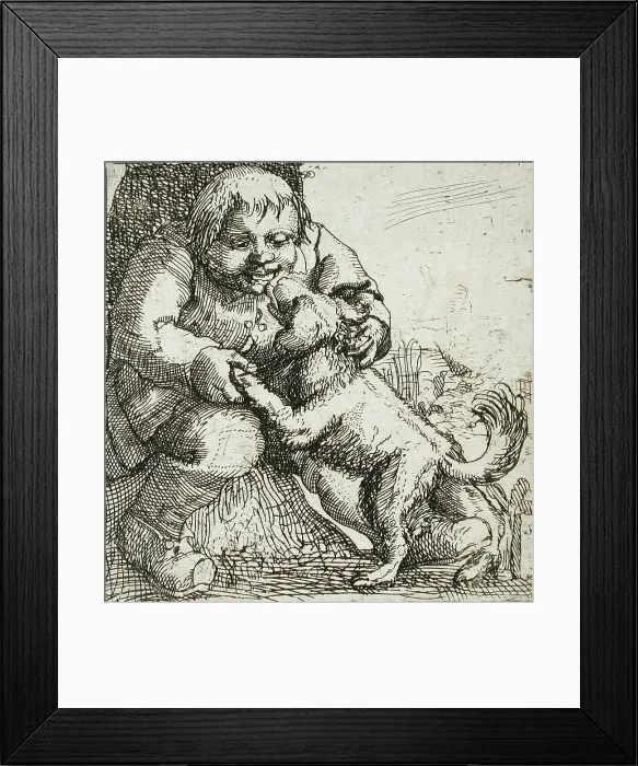 Framed Print : Peasant and Dog, 17th century. Creator: Frederick Bloemaert Framed Print : Peasant and Dog, 17th century. Creator: Frederick Bloemaert