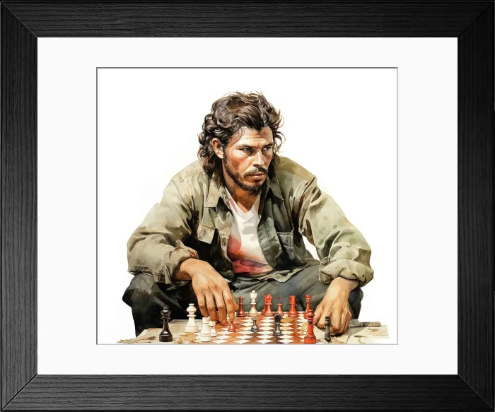Framed Print : AI IMAGE - Portrait of Che Guevara playing chess, 1960s, (2023). Creators: Heritage Images, Che Guevara Framed Print : AI IMAGE - Portrait of Che Guevara playing chess, 1960s, (2023). Creators: Heritage Images, Che Guevara