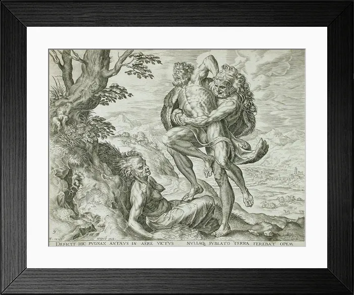 Framed Print : Hercules defeats Antaeus, 1563. Creators: Cornelis Cort, Hieronymus Cock Framed Print : Hercules defeats Antaeus, 1563. Creators: Cornelis Cort, Hieronymus Cock